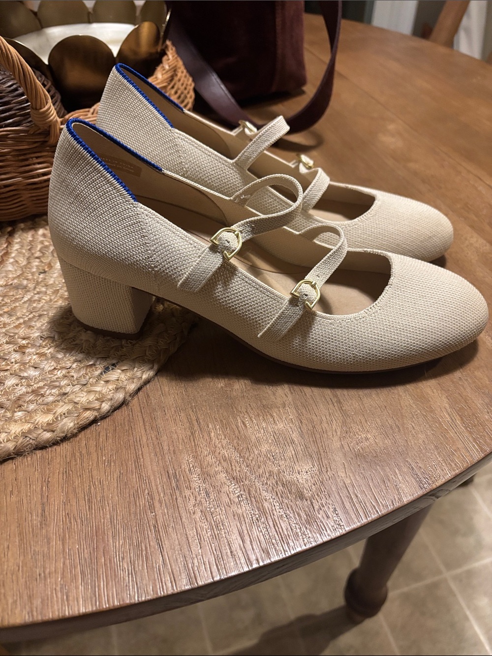 Rothy's Cream Double-Strap Mary Jane Heels